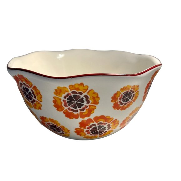 Pioneer Woman Serving Bowl Orange Floral Scalloped Edge 8" x 4" Boho Farmhouse - Picture 1 of 4